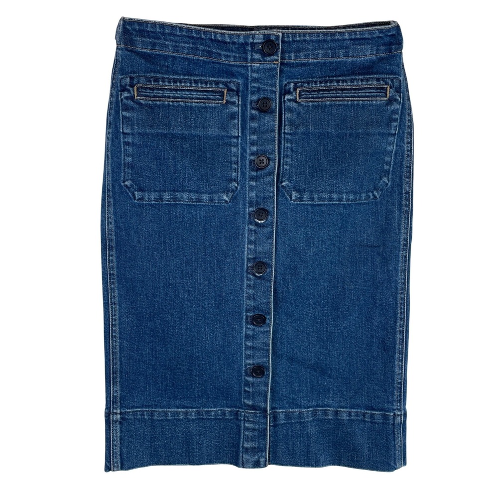 Uniqlo U‎ Lemaire Denim Button Front Pencil Skirt Blue Midi 222-406657 Size 2